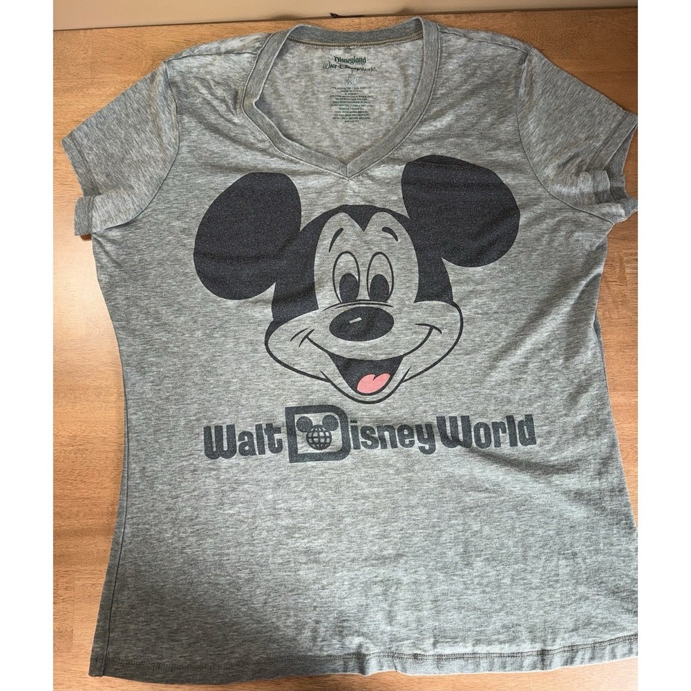 Walt Disney World Mickey Mouse V-Neck T-Shirt Heather Gray Women XXL 2XL Tee - Picture 1 of 2
